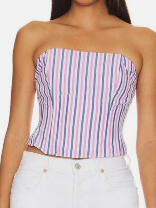 Favorite Daughter Tops - Favorite Daughter Lanai Pink Blue Striped Strapless Corset Bustier Top 10 NWOT